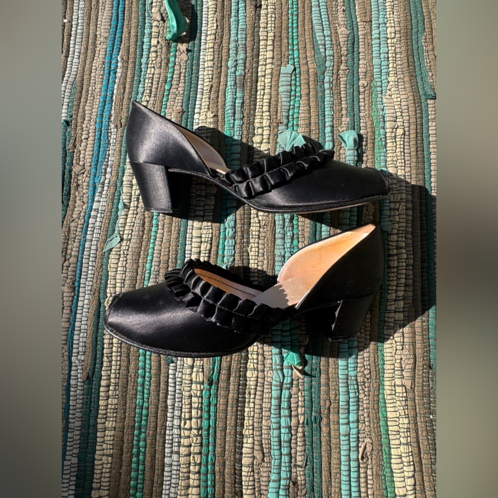 50s Vintage Daniel Green Black Satin Bedroom Slippers Sz 7